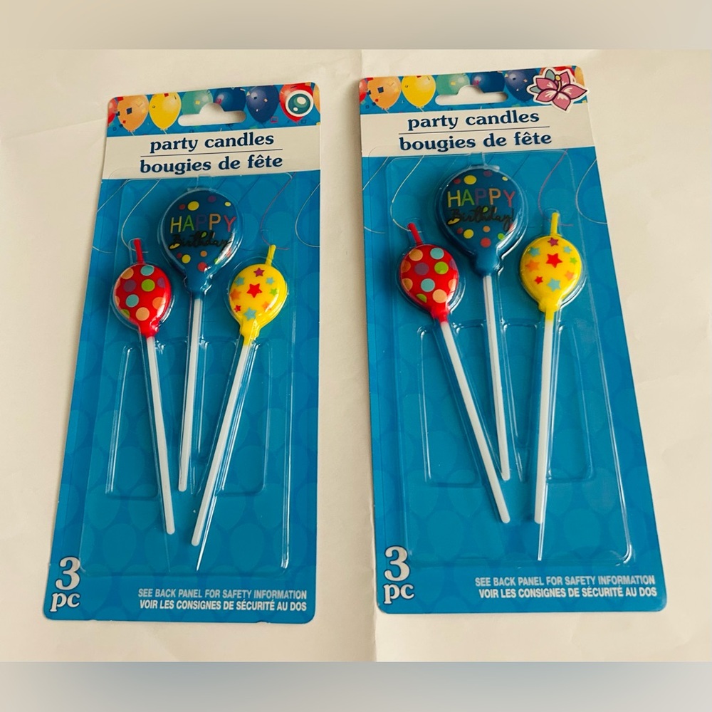 New 6 "Happy Birthday" Candles Red Blue Yellow made in Vietnam Stars Dots